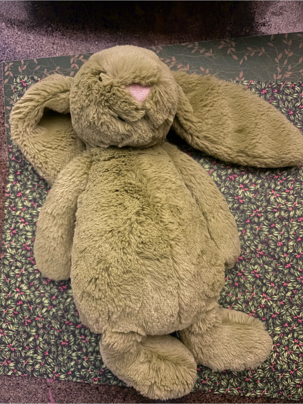 Jellycat Olive Green Plush Bunny with Pink Nose
